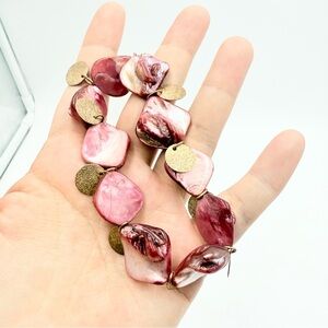 Pink and Gold Mother of Pearl Nugget Aurora Borealis Stretch Bracelet